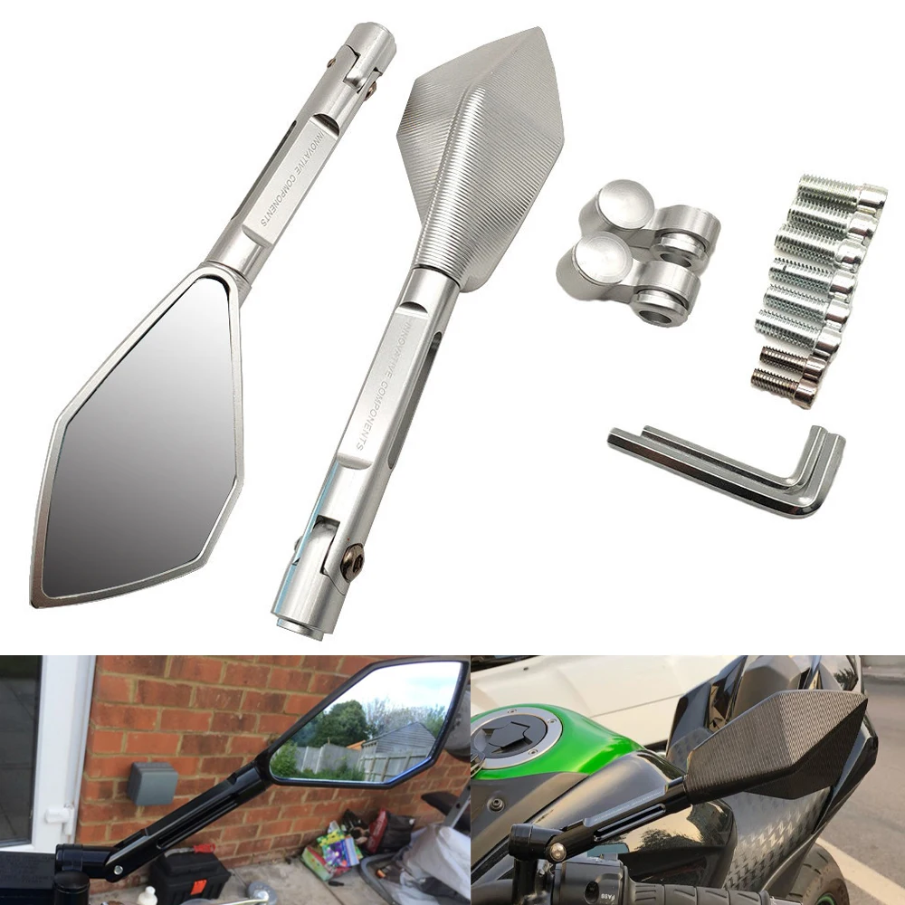 

CNC Universal Motorcycle Mirror Rearview Side Mirrors Motorbike Accessories For Kawasaki zrx 1200 ZX11 zx 11 ZX1100 ZX7R ZX9 ZX6