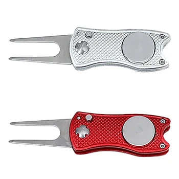

2Pcs Foldable Golf Divot Tool Pitch Groove Cleaner Golf Training Aids Golf Accessories Silver & Red