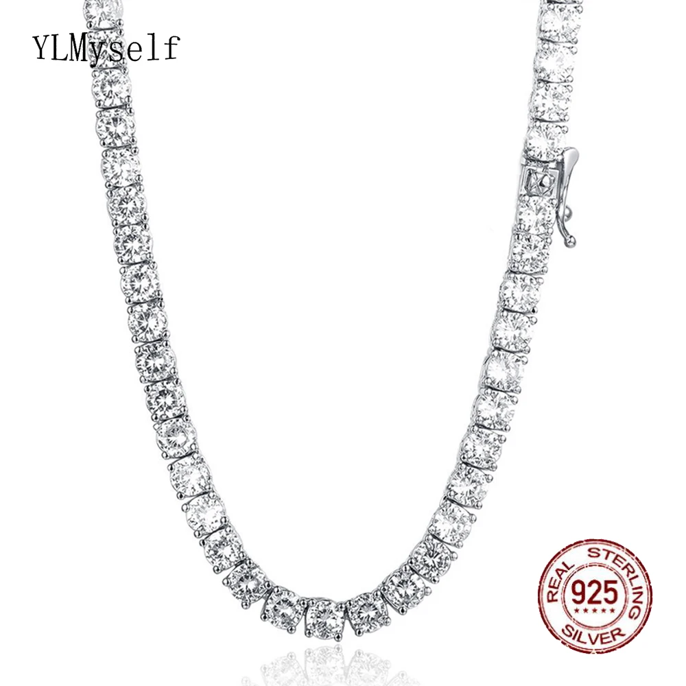 925SterlingSilverTennisNecklaceforMenPaveZirconChainHipHopeRockChokerJoalheria