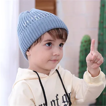 

New Keep Warm Cute hand made Children Wool Hats Solid Color high quality Set Head Cap Letter Labeling Male Girl Knitting Hat