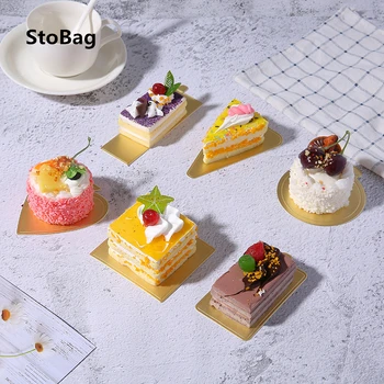 

StoBag 100pcs Heart Round Cake Film Mousse Cake Paper Bottom Rim Gold/Silver/Black Decoration Tray Baby Shower Wedding celebrate