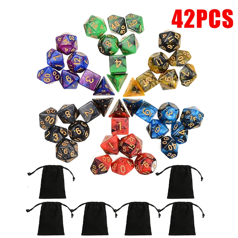 42Pcs Mixed Color Dice Polyhedral Dices For Dungeons & Dragons DND RPG Game Funny Dice Set with 6 Bags