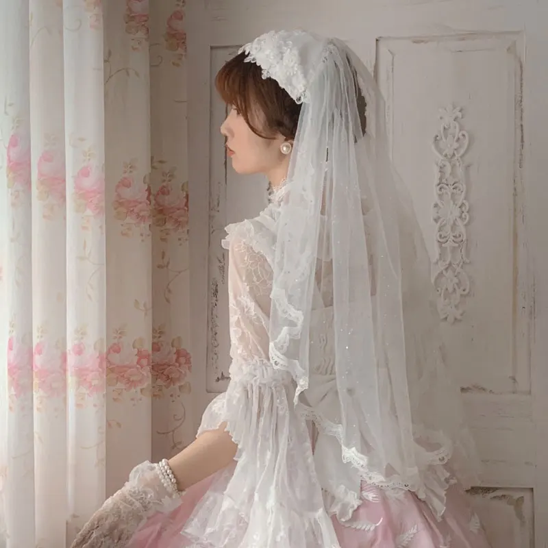 Galleggiante Piuma ~ Dolce Ricamato Lolita Velo Punta Delle Dita Velo da  sposa Con Pizzo Guarnizioni|Women's Hair Accessories| - AliExpress