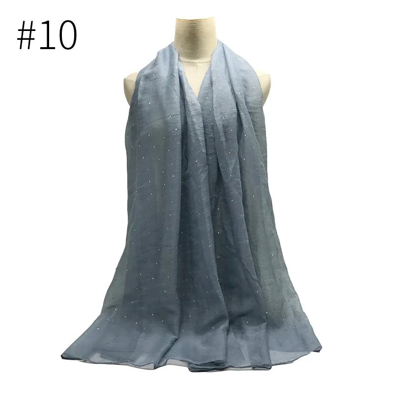 Модная одежда из вискозы Хиджабы шарф леди элегантный оголовье простые Блестящие Блестки Мусульманский Хиджаб Женский хлопок исламский шарф мягкий глушитель 1 шт - Цвет: 10 gray