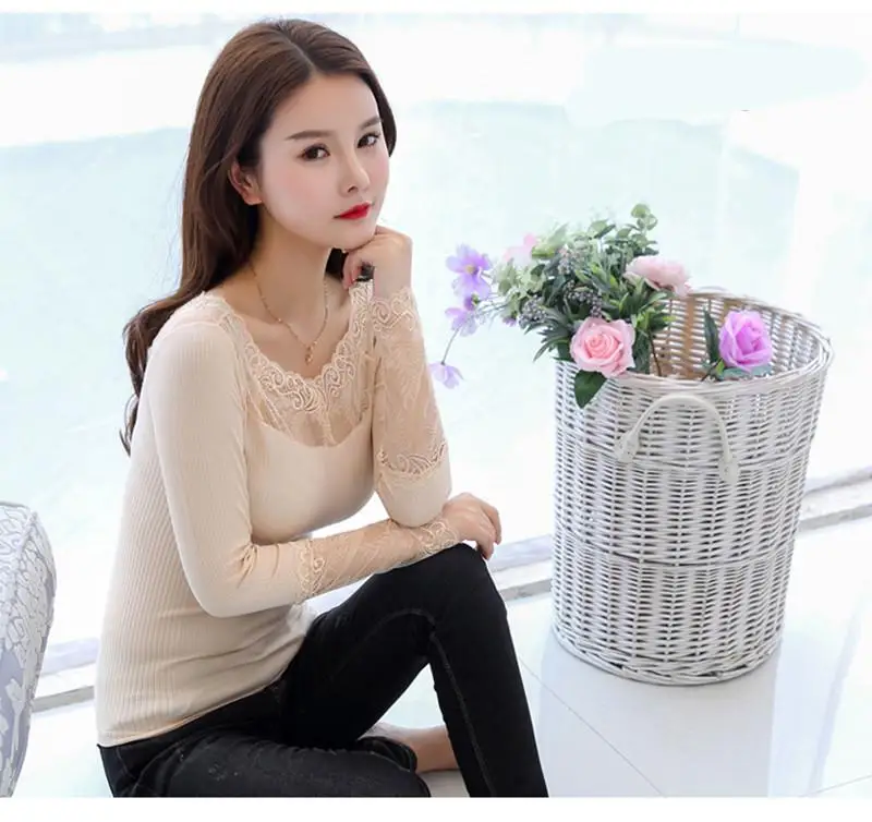New Autumn Solid Elasticity Ultra Thin Thermal Underwear Women Slim Shaping Long Johns Winter Thermal Set Warm Clothes For Women - Цвет: 1701-Skin Color-Tops