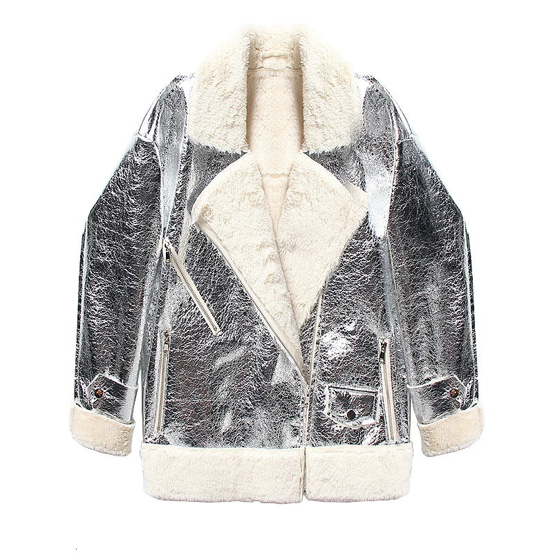 [EAM] Свободная куртка из овечьей шерсти с разрезом, большой размер, Толстая куртка, новинка, с отворотом, с длинным рукавом, Женское пальто, модное, Осень-зима, 19A-a784 - Цвет: silver