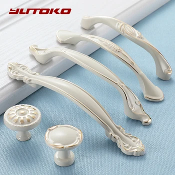 YUTOKO Lvory White Cabinet Handles Cabinet Knobs For Furniture Kitchen Cupboard Zinc Alloy Furniture Handles Dresser Pulls