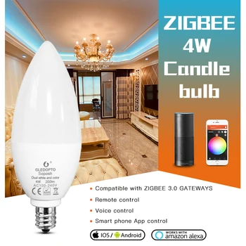 

GLEDOPTO ZigBee LED Smart Bulb 4W E12/E14 Dimmable RGBCCT Color Change Candle Bulbs Compatible with Amazon Echo Plus AC100~240V
