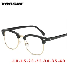 YOOSKE marco medio de gafas graduadas para miopía de las mujeres de la marca de los hombres Vintage corto de vista Sutdent gafas-1-1,5-2-2,5-3-3,5-4