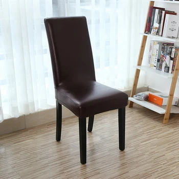 

Dining Chair Covers, Solid Pu Leather Waterproof and Oilproof Stretch Dining Chair Cover Slipcover for Home Decorative Brown