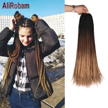 

AliRobam 24Inch Colored Box Braids Crochet Hair Bundles Ombre Zizi Synthetic Braiding Hair Extension Pure Purple Pink Color