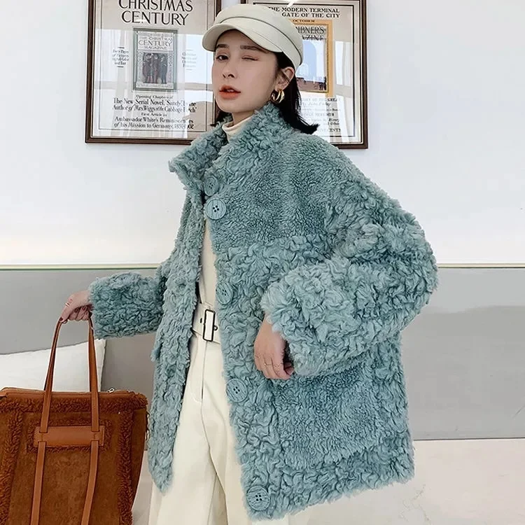 Hstar Sheep Sheared Female Brief Paragraph Coat Keep Warm With Thick Fur Compound Lambs Wool Collar Shearling | Женская одежда