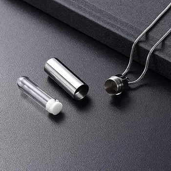 

LKJ004 Eternal Memory Cylinder Pendant with Glass Tube Inside, Secret Stash Tube Urn Keepsake Jewelry Hold Pet&Human Ashes