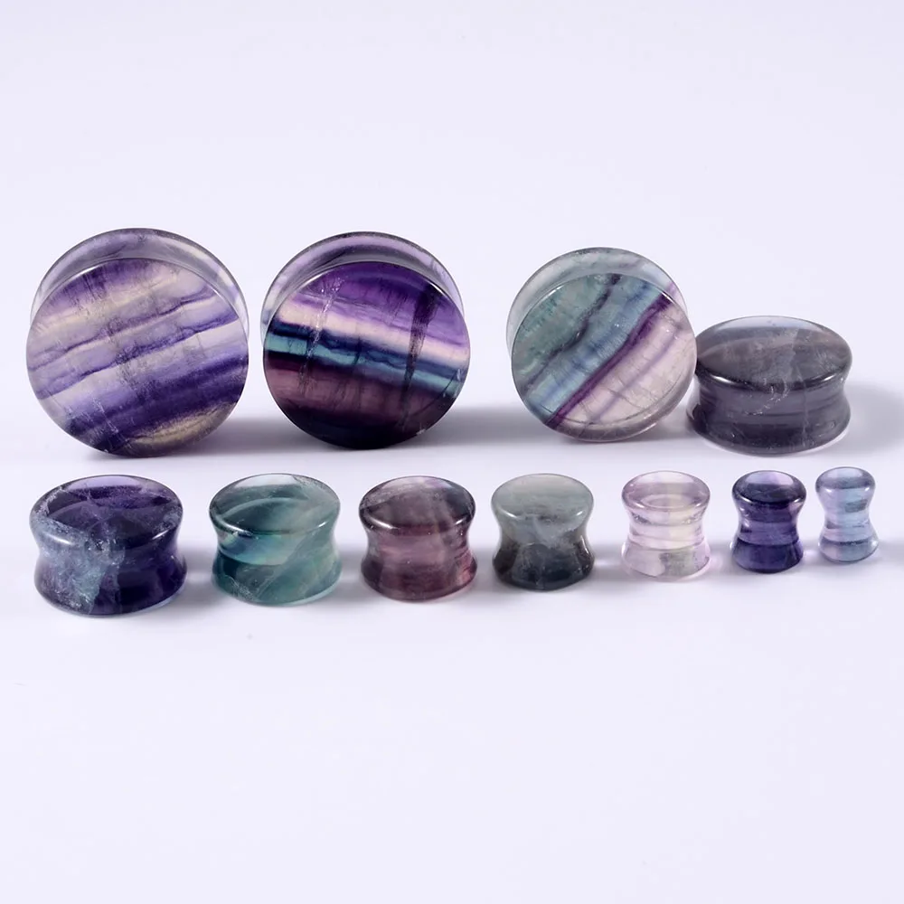 2PCS Natural Stone Double Flared Plug Opal Quartz Ear Tunnel Gauge Colorful Stone Ear Expander Weight piercing jewelry