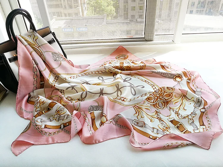 Pure Silk Satin Square Big Scarf Shawl Wrap Kerchief 43.3"x43.3" WJ053