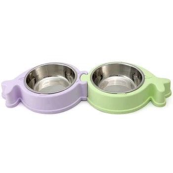 

Fashion Fish - Shaped Double Spell Pet Bowl Double Bowl Removable Stainless Steel Dog Bowl Non-Slip Cat Bowl Dog Supplies