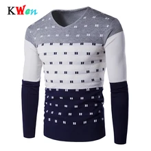 Новинка, полосатый мужской свитер, теплый, длинный рукав, v-образный вырез, зимняя одежда для мужчин, модный, облегающий, с принтом, пуловер, свитер, 5 цветов