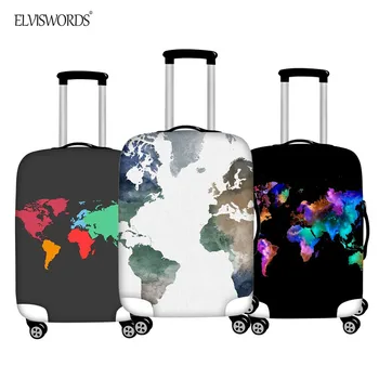 

ELVISWORDS World Map Luggage Cover Elastic Waterproof Thick Zipper Travel On Road Trolley Suitcase Protective Covers