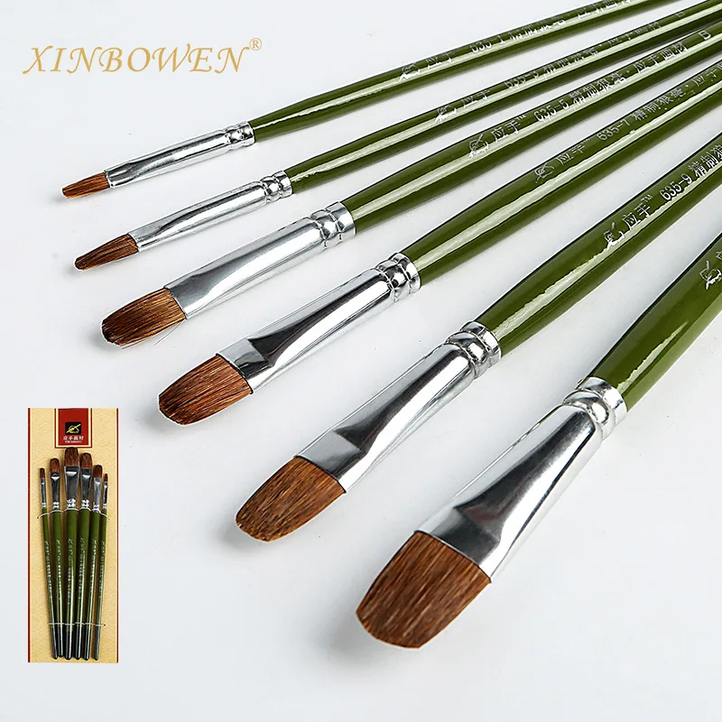 Pincel Para óleo de nailon, Pincel redondo de lujo Para acuarela, aceite, Pincel acrílico, suministros de arte, 6 uds.