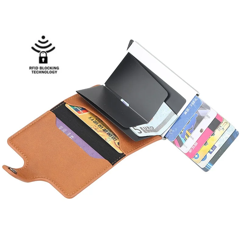 

Men Aluminum Wallet Back Pocket ID Card holder RFID Blocking Mini Magic Wallet Small Clutch Leather Wallet Thin Purse carteras