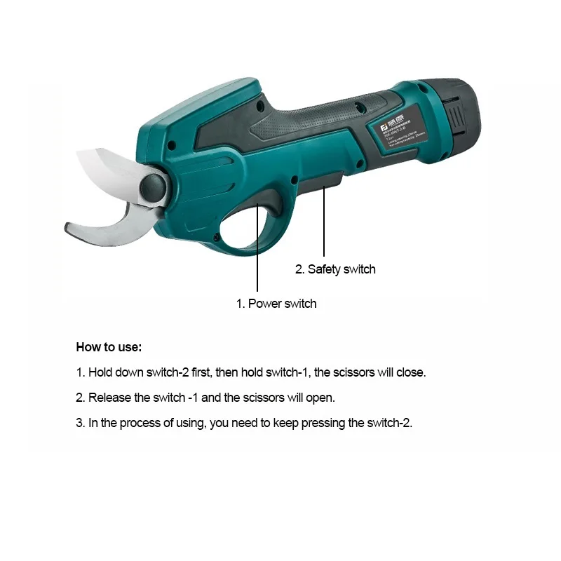 FUJIWARA Electric Pruning Scissors Pruning Shears 7.2V Lithium Battery 0-25mm Garden Pruner 160-200mm Retractable Extension Rod 5