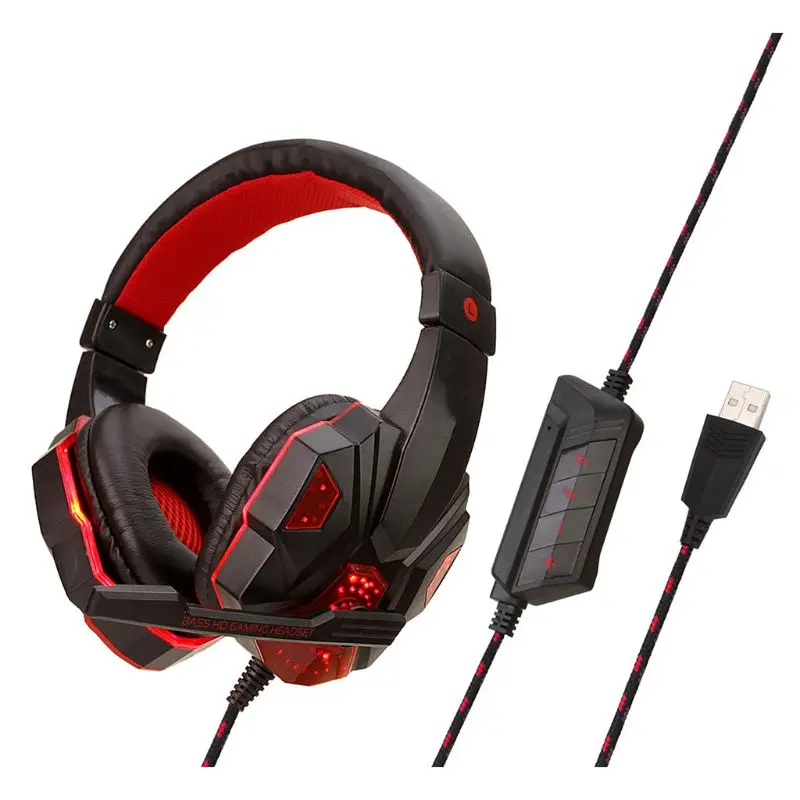 Professional Led Light Gaming Headphones for Computer PS4 Adjustable Bass Stereo PC Gamer Over Ear Wired Headset