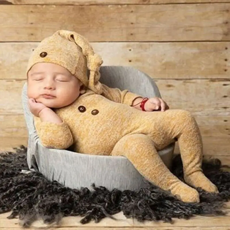 Детский хлопковый комбинезон с длинными рукавами для малышей 0-12 месяцев, удобный цельный комбинезон+ шапочка, костюм для новорожденных