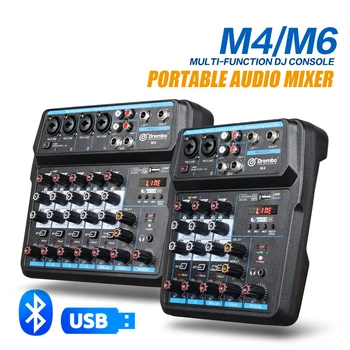 

M-4/6 Protable Mini Mixer Audio DJ Console with Sound Card, USB, 48V Phantom Power for PC Recording Singing Webcast Party