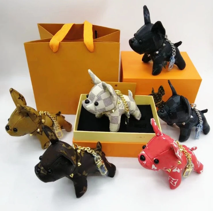

French Bulldog Pendant Cartoon Dog Toy Leather Dog Keychain Ornament Keyring Leather Dog Charm Bulldog with Gift Box Accessories