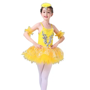 

Kids Spaghetti Straps Sequins Feather Stage Performance Swan Dance Costume Girls Ballet Tutu Dress Children Gymnastics Leotard