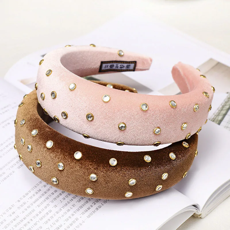 Haimeikang Rhinestone Headwear Sponge Wide-brimmed Headband Fashion Ins Net Red Hair Hoop Thick Winter Hair Accessories