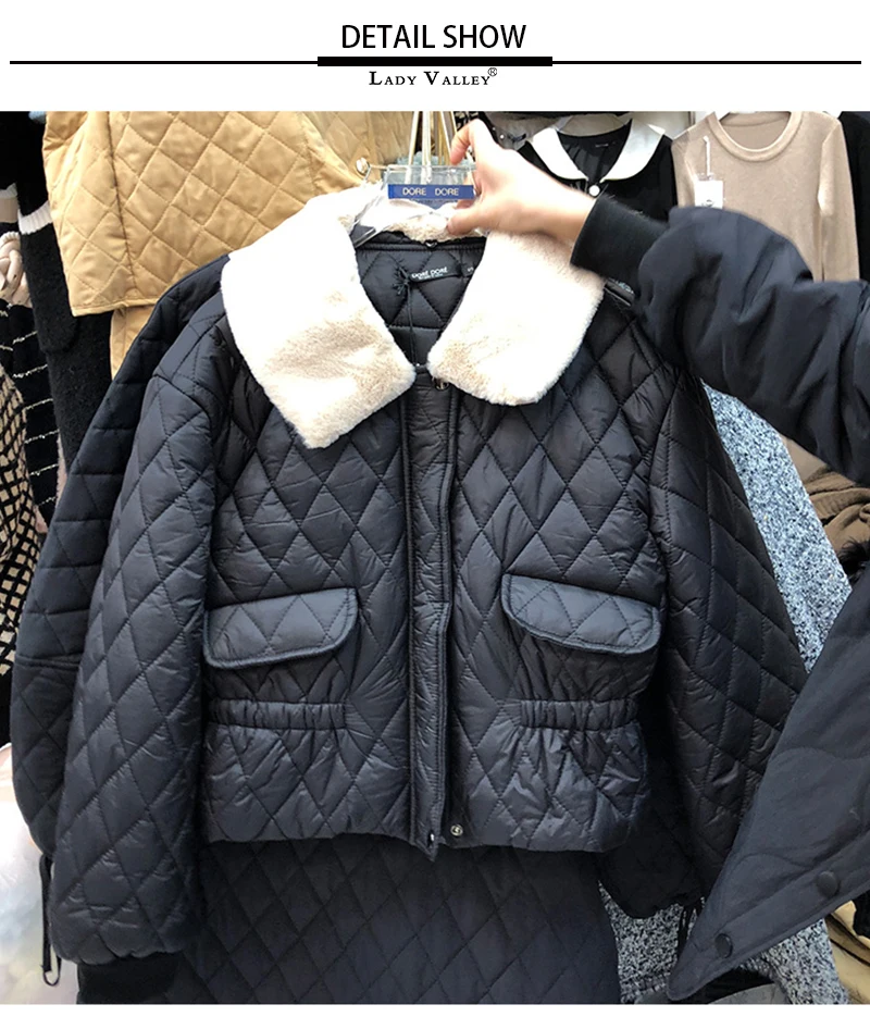 Контрастная хлопковая куртка с искусственным мехом и отворотами в клетку со стразами на талии, зимняя теплая хлопковая куртка, короткая универсальная куртка