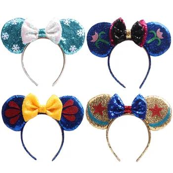 

Christmas Minnie Mouse Ears Headband Snowflake Festival Plaid Sequins Bows Hairband Girls Hair Accessories For Women Party