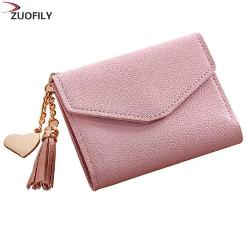 

2019 fashion solid tassel women wallet for credit cards small luxury brand leather short womens wallets and purses hasp