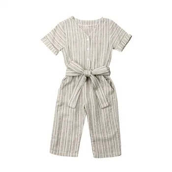 

Summer Fashion Toddler Girls Clothes Kids Children Girls Striped Romper Single Breasted Belt Jumpsuit One-Piece Clothes Outfits