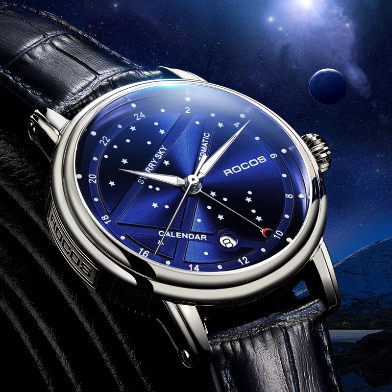 ROCOS Men's Automatic Mechanical Watch New Luxury Night Sky Watch Waterproof Sport Date Luminescence Sapphire WristWatch R0108