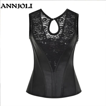

ANNJOLI Erotic Back Lace Hollow Out Corset Waist Trainer Sexy Steel Boned Steampunk Corselet Leather Corsets Bustiers Gothic Clo