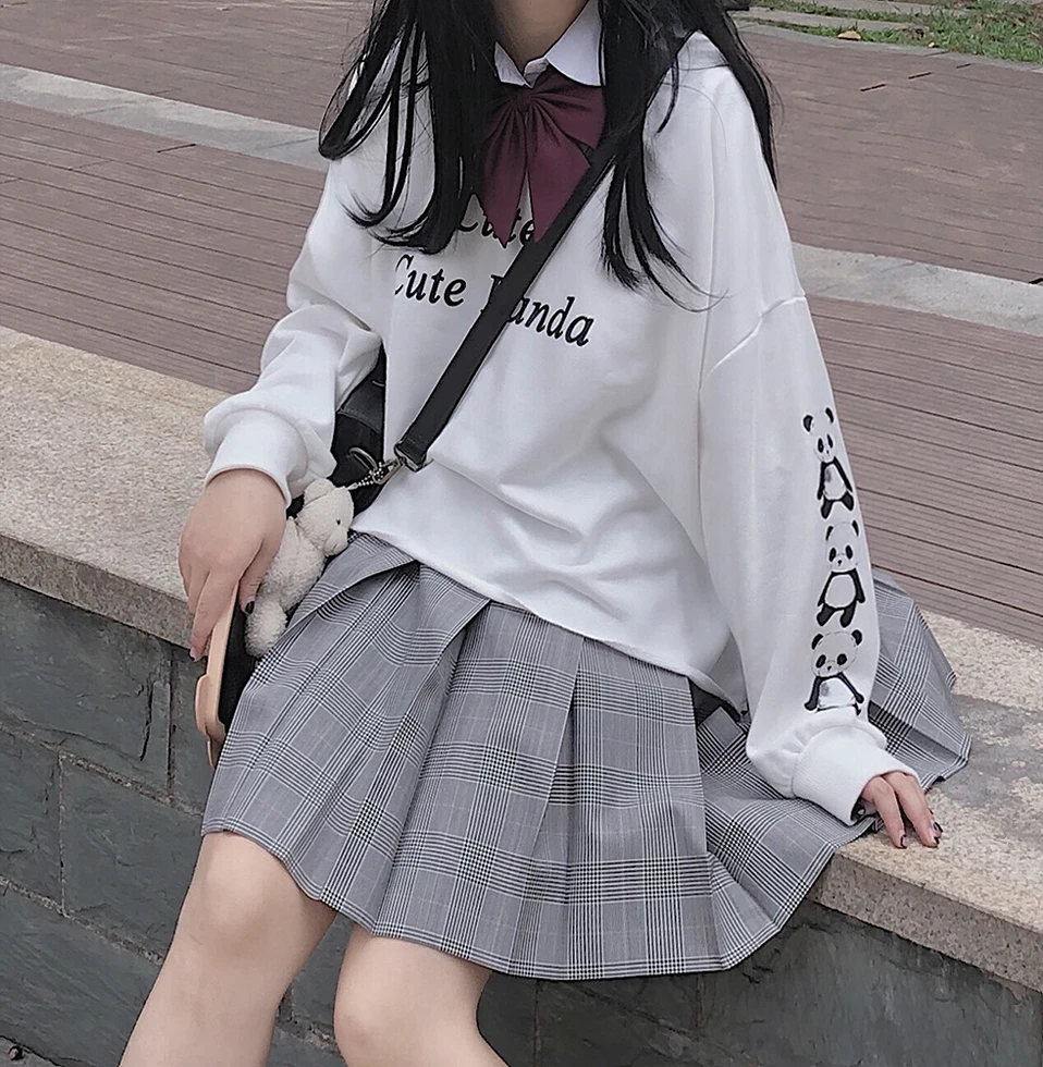 Ранняя осень простой английский принт японский каваи Harajuku мультфильм толстовки женские милые длинные рукава свободные удобные толстовки Топы