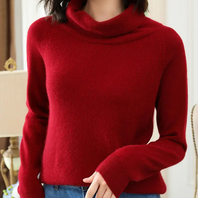 Мягкий модный свитер для женщин кашемировый вязаный джемпер Дамский пуловер 4 цвета водолазка стандартная женская одежда - Цвет: Красный
