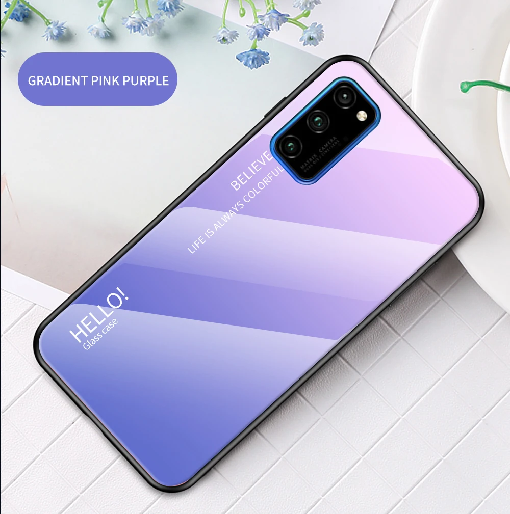 Pink Purple Чехол Alxun для huawei Honor V30 Pro, цветная градиентная силиконовая рамка, закаленное стекло, задняя крышка для huawei Honor V30, чехол - Цвет: Pink Purple
