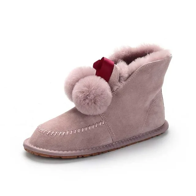 Женские зимние ботинки наивысшего качества зимние ботинки из натуральной кожи с натуральным мехом женские модные ботильоны женская обувь теплые шерстяные ботинки - Цвет: PINK