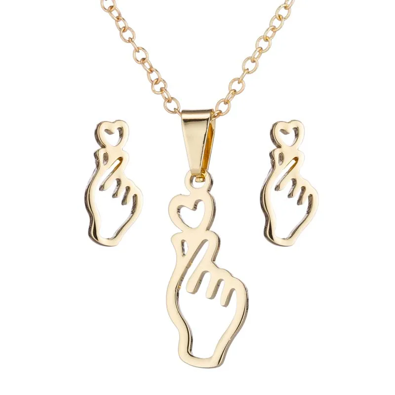 Hfarich Oorbellen Горячая корейская мода палец серьги в форме сердца Прохладный Bangtan мальчики показать вашу любовь ожерелье кулон для женщин девочек