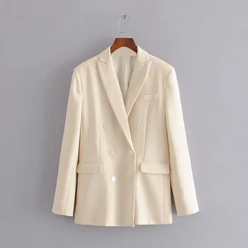 

Spring women's suit casual solid color double breasted pocket decorative suit