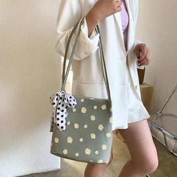 

Fashion Lace Mesh Handbag Classic Texture Delicate Creative Design Women Daisy Splicing PU Totes Elegant Shoulder Bags