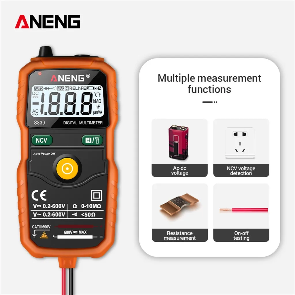 ANENG S830 умный мультиметр Измерение постоянного/переменного напряжения тестер сопротивления ЖК-дисплей портативный удобный Высокоточный мультиметр