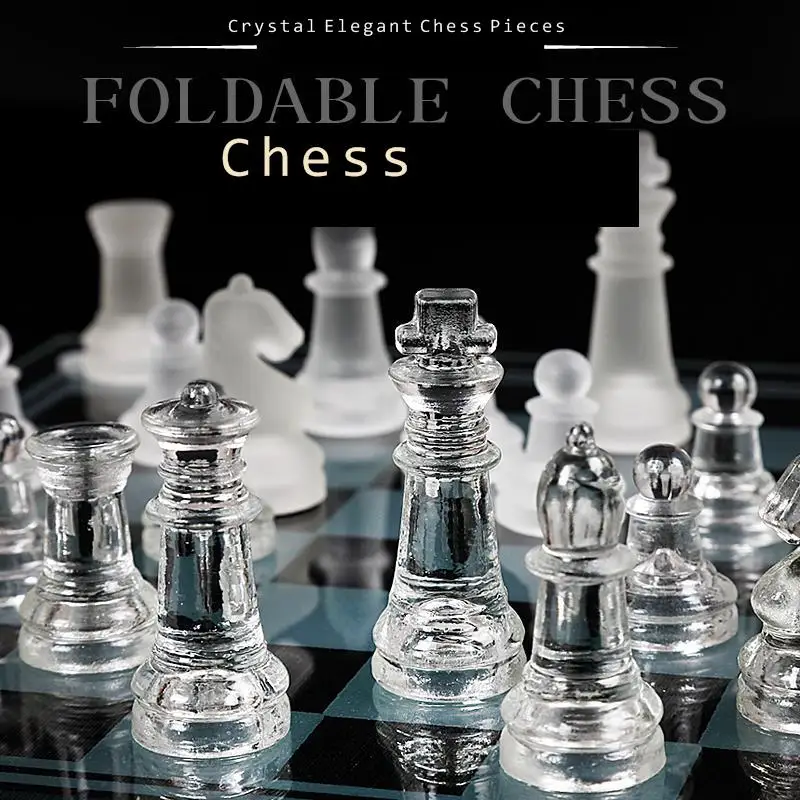 Board Game Table Games Chess Pieces And Board Chess Pieces Chess Puzzle Game Chess Chessbaord Craft Crystal Luxury Glass Chess Set Anti-broken Elegant Glass Pieces Board Game L Board 35cm Kids Toys