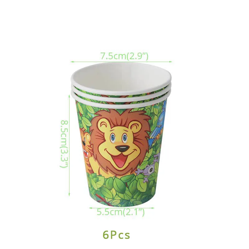 6pcs cups Скатерти размером 108x180 см, одноразовые вечерние скатерти для стола в стиле джунгли, сафари, животные, детские скатерти для дня рождения, украшения на 1 день рождения - Цвет: 6pcs cups