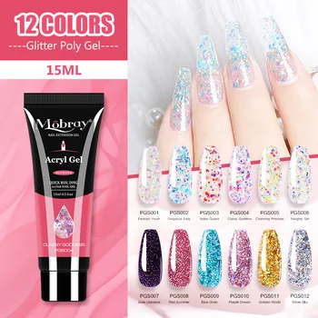 

Poly Nail Extension Gel 15ml Nail Gel Builder Luminous Acrylic UV Gel Nail Enhancement Clear Glitter Gel for Extension 38 Colors
