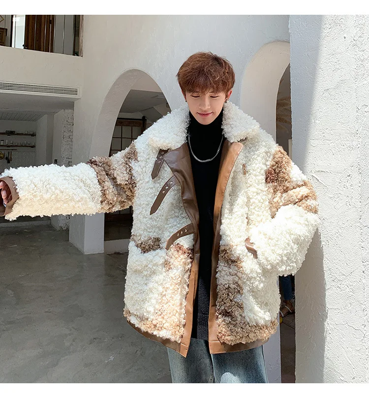 Пальто из овечьей шерсти, мужское зимнее пальто в Корейском стиле, контрастный цвет, мужская зимняя куртка из овечьей шерсти, Теплое повседневное короткое пальто, мужское уличное пальто
