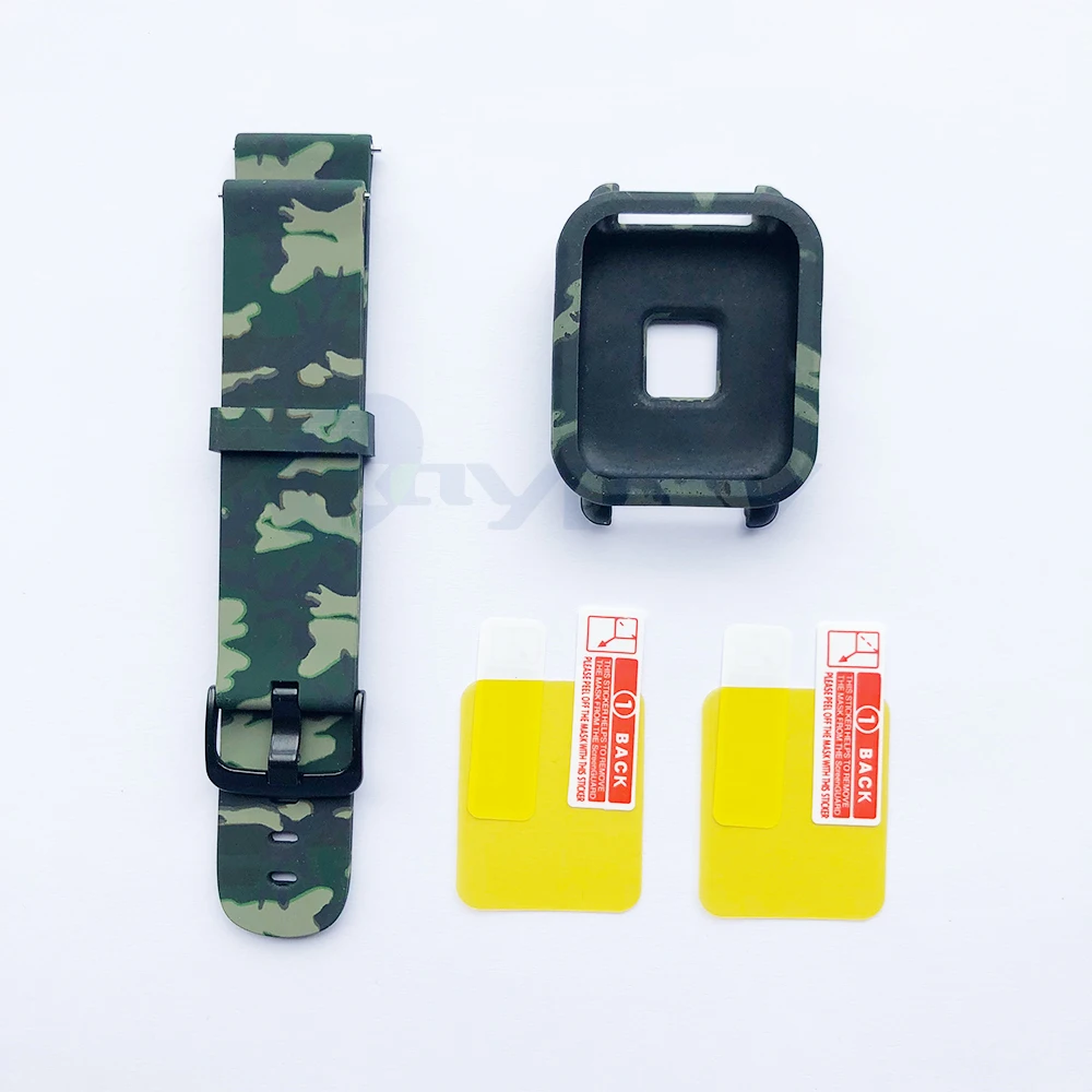 11-Soft case 4в1 для Amazfit ремешок Bip 20 мм ремешок для часов Камуфляжный силиконовый браслет для Xiaomi Amazfit Bip Bit молодежный чехол Крышка Аксессуары - Color: 11-Soft case